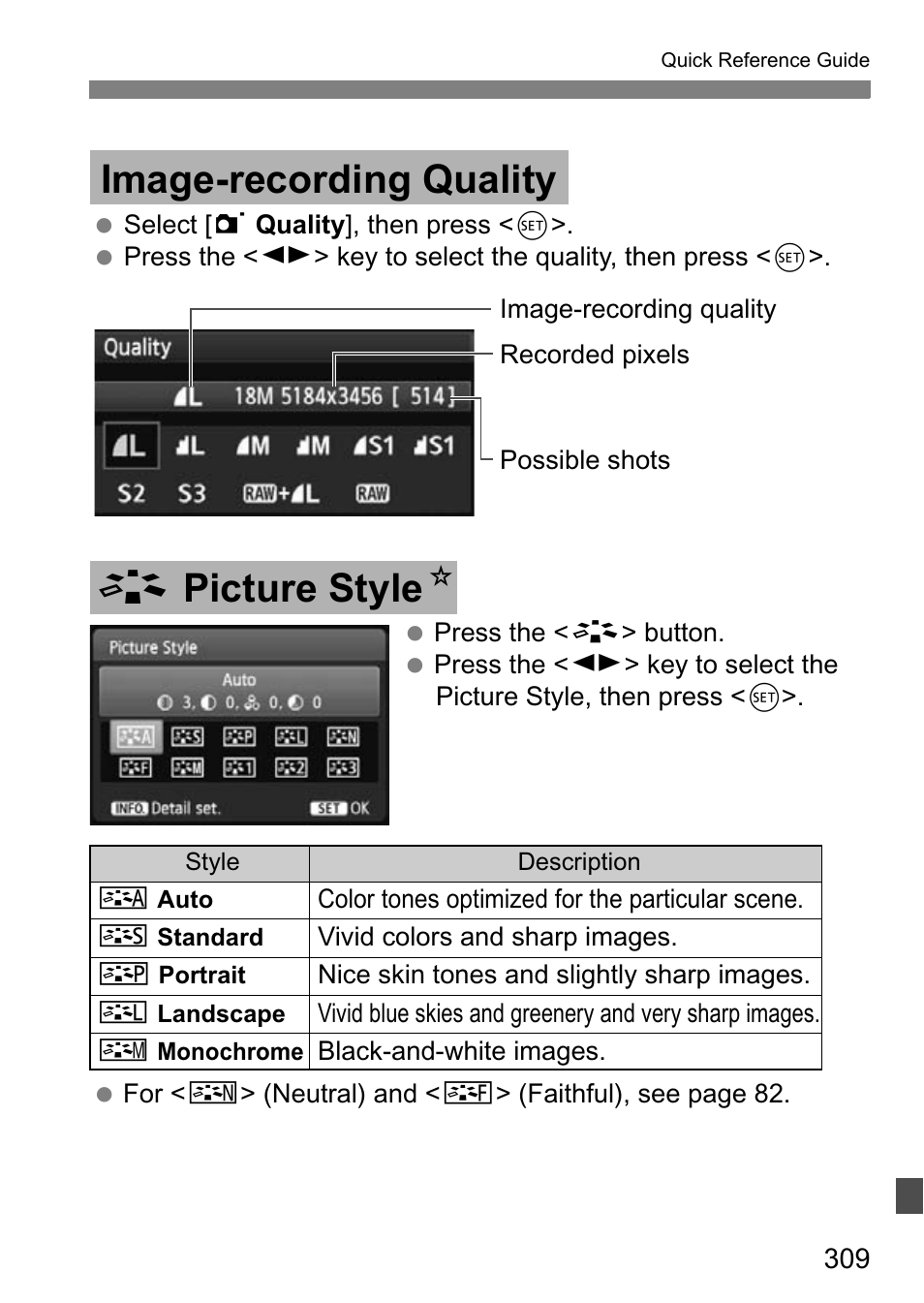 Image-recording quality, A picture style n | Canon EOS 600D User Manual | Page 309 / 328