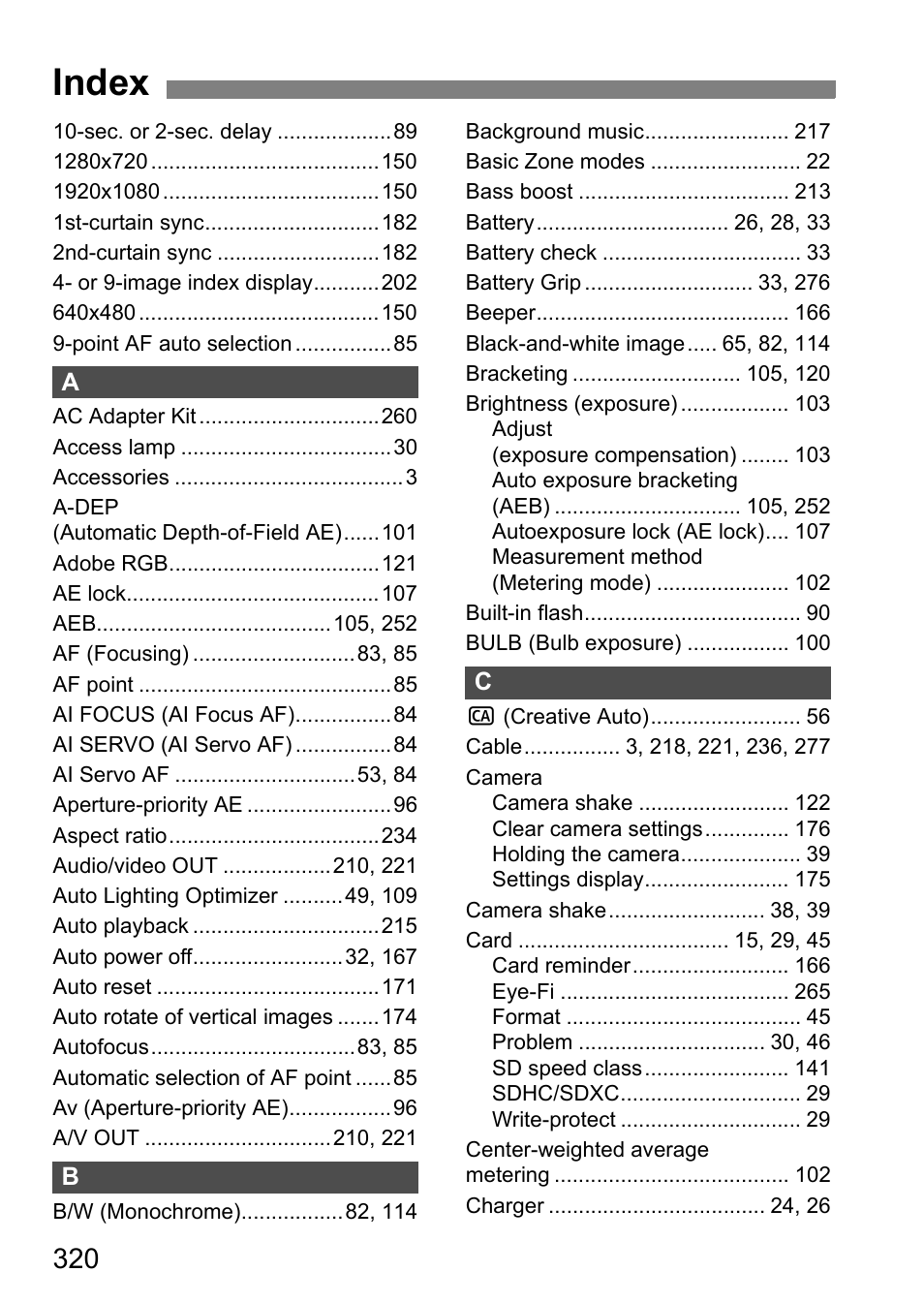 Index | Canon EOS 600D User Manual | Page 320 / 328