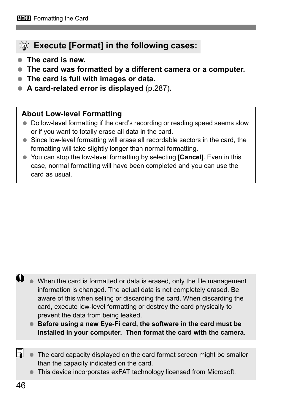 Execute [format] in the following cases | Canon EOS 600D User Manual | Page 46 / 328