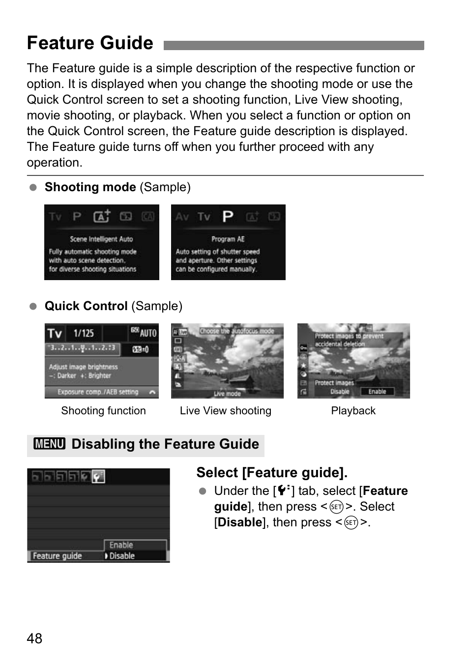 Feature guide | Canon EOS 600D User Manual | Page 48 / 328