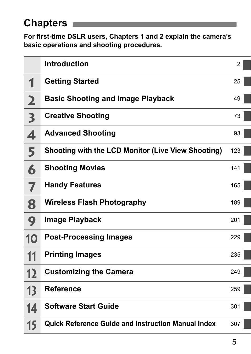 Chapters | Canon EOS 600D User Manual | Page 5 / 328