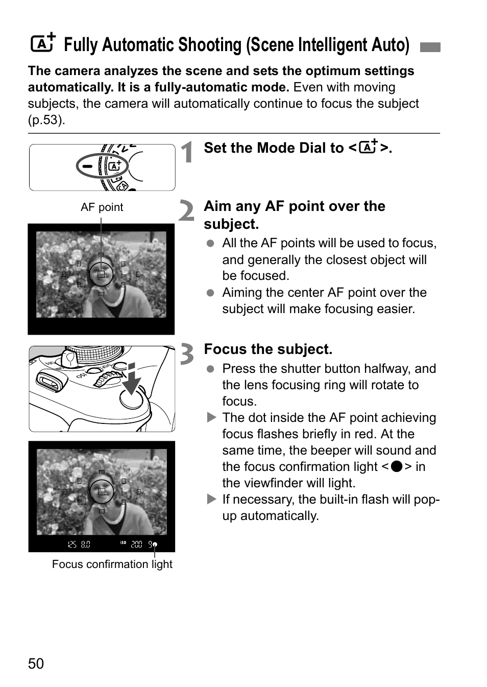 Fully automatic shooting (scene intelligent auto) | Canon EOS 600D User Manual | Page 50 / 328
