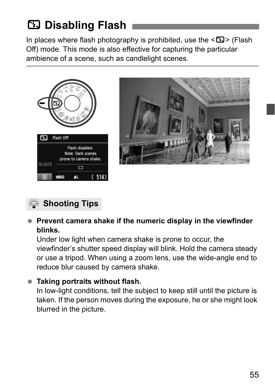 Disabling flash, 7 disabling flash | Canon EOS 600D User Manual | Page 55 / 328