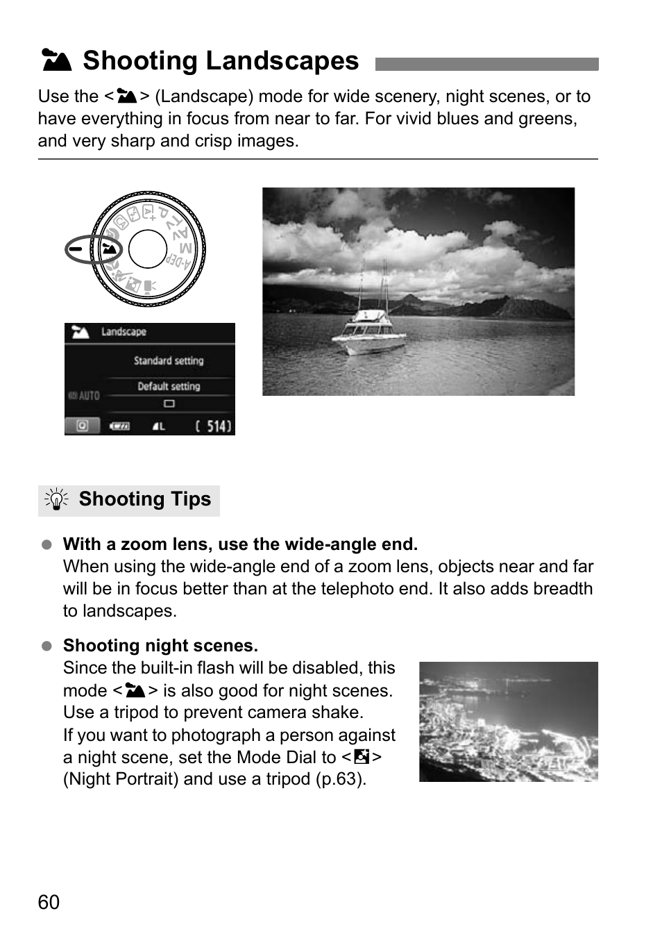 Shooting landscapes, 3 shooting landscapes | Canon EOS 600D User Manual | Page 60 / 328