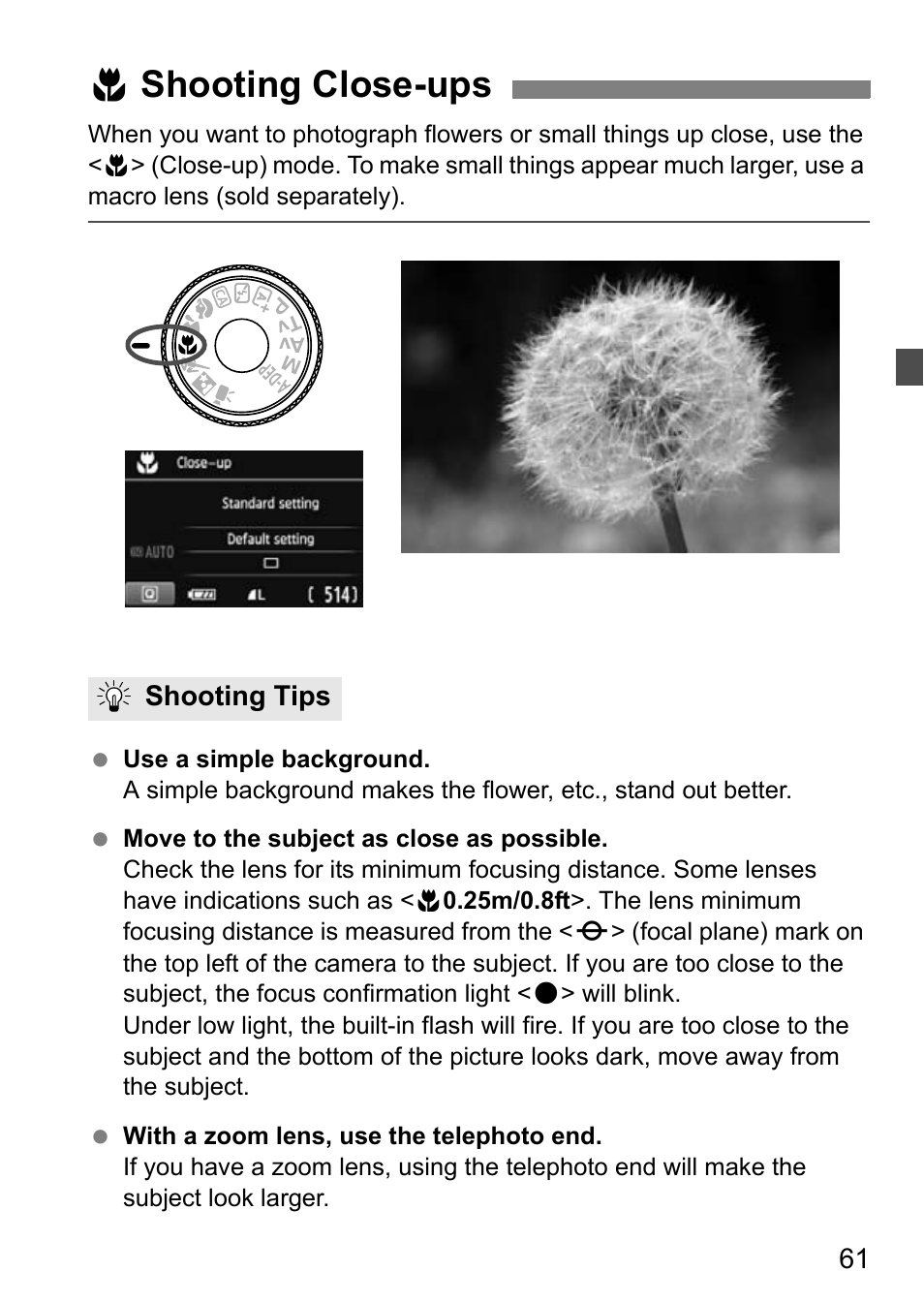 Shooting close-ups, 4 shooting close-ups | Canon EOS 600D User Manual | Page 61 / 328