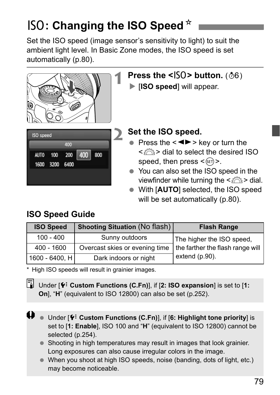 Changing the iso speed, Z: changing the iso speed n | Canon EOS 600D User Manual | Page 79 / 328