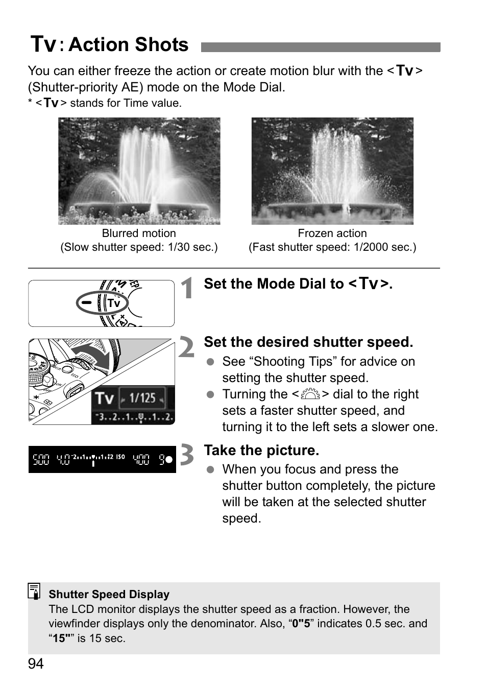 Action shots, S: action shots | Canon EOS 600D User Manual | Page 94 / 328