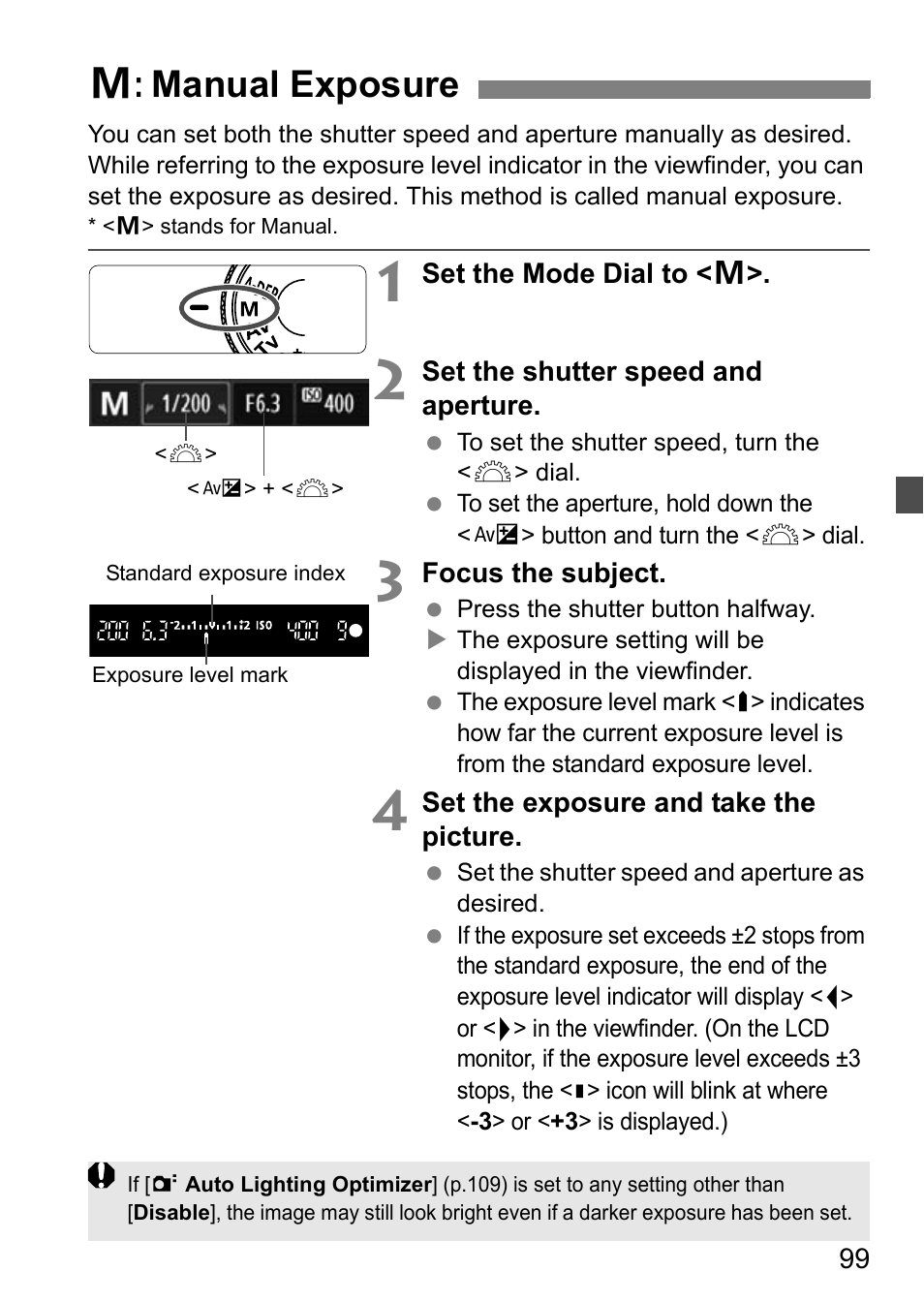 Manual exposure, A: manual exposure | Canon EOS 600D User Manual | Page 99 / 328