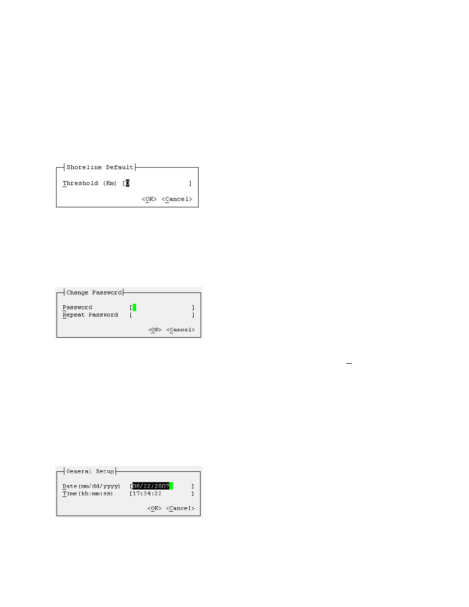 11 shoreline default (threshold), 12 change console password, 13 general setup: date & time | Shoreline default (threshold), Change console password, General setup: date & time | Comtech EF Data ROSS User Manual | Page 34 / 87