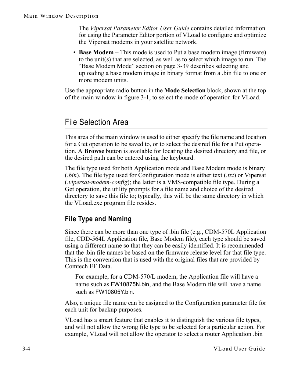 File selection area, File type and naming, File selection area -4 | File type and naming -4 | Comtech EF Data Vipersat Load Utility v3.5.x User Manual | Page 28 / 106