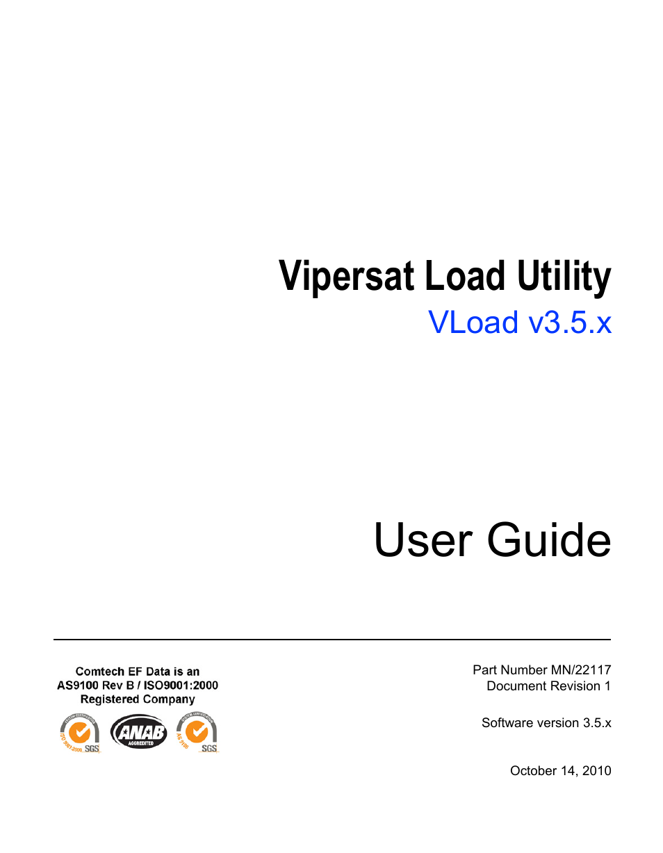 User guide, Vipersat load utility, Vload v3.5.x | Comtech EF Data Vipersat Load Utility v3.5.x User Manual | Page 3 / 106