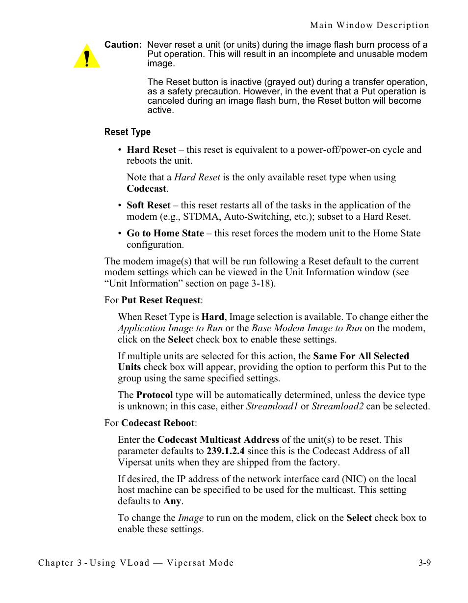 Reset type | Comtech EF Data Vipersat Load Utility v3.5.x User Manual | Page 33 / 106
