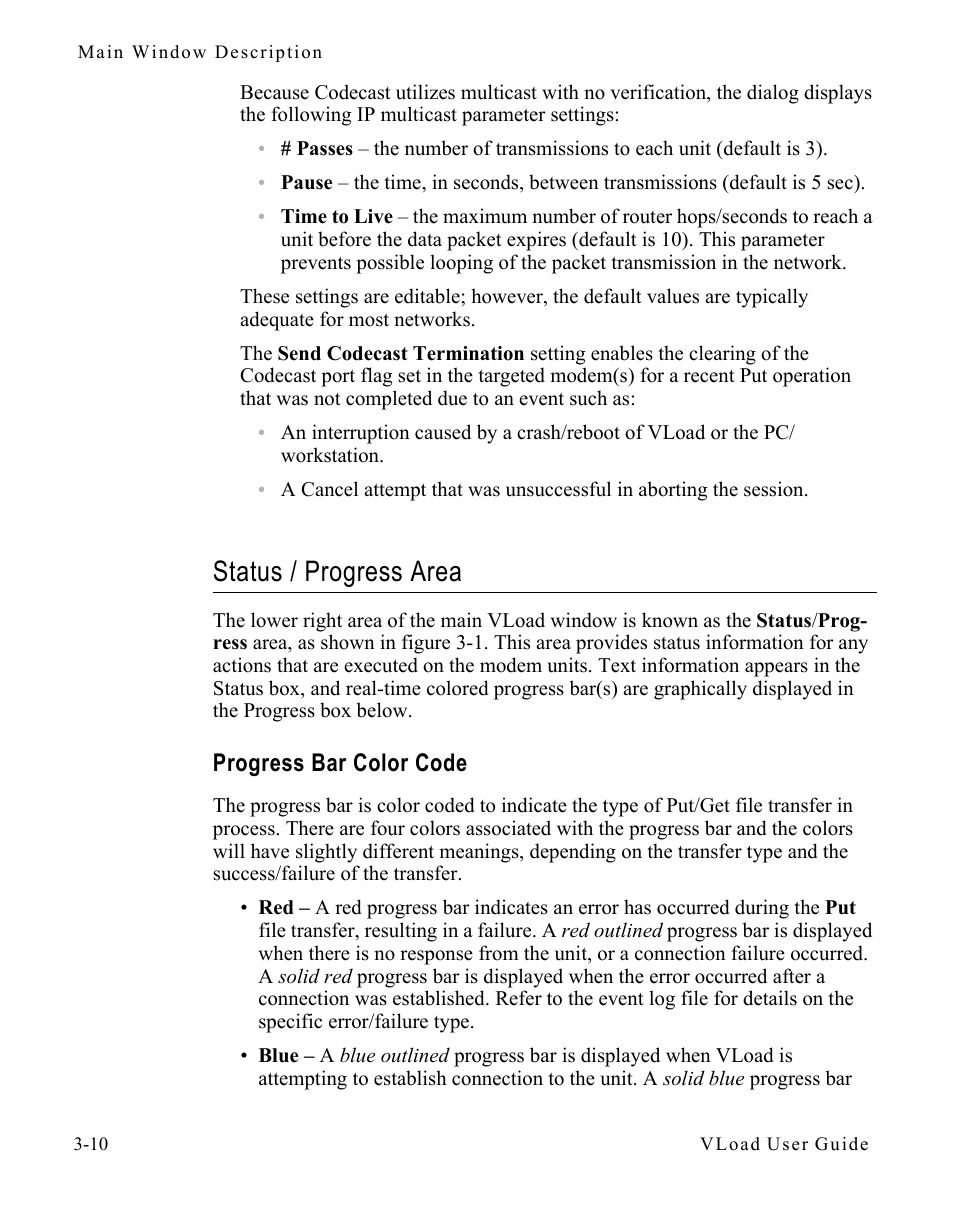 Status / progress area, Progress bar color code, Status / progress area -10 | Progress bar color code -10 | Comtech EF Data Vipersat Load Utility v3.5.x User Manual | Page 34 / 106