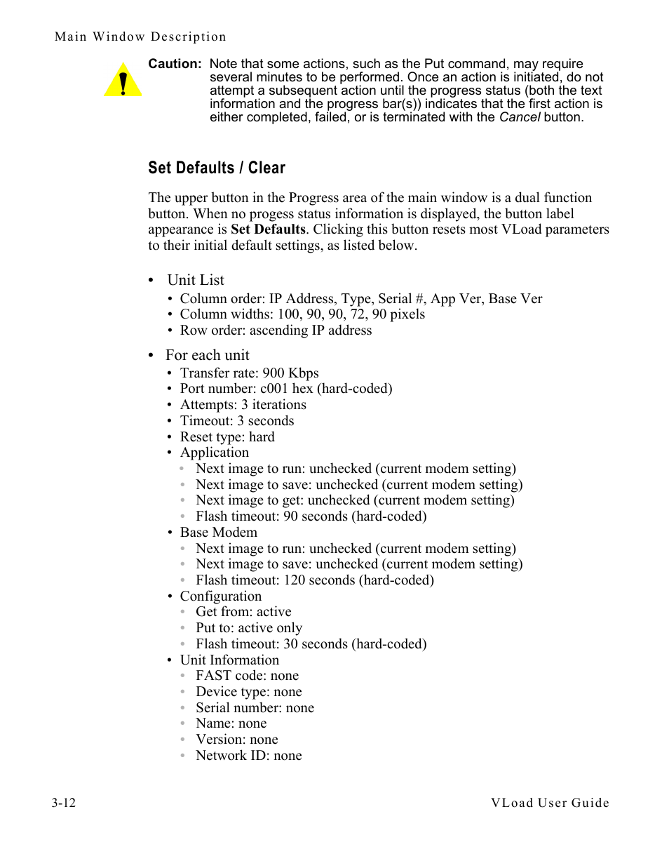 Set defaults / clear, Set defaults / clear -12 | Comtech EF Data Vipersat Load Utility v3.5.x User Manual | Page 36 / 106