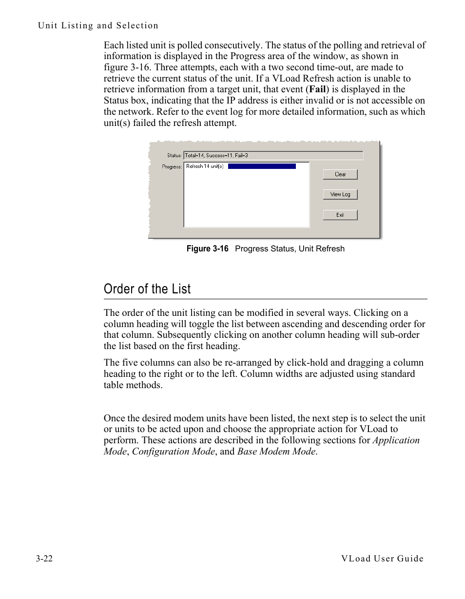Order of the list, Order of the list -22, Figure 3-16 progress status, unit refresh -22 | Comtech EF Data Vipersat Load Utility v3.5.x User Manual | Page 46 / 106