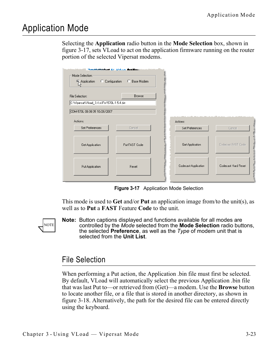 Application mode, File selection, Application mode -23 | File selection -23, Figure 3-17 application mode selection -23 | Comtech EF Data Vipersat Load Utility v3.5.x User Manual | Page 47 / 106