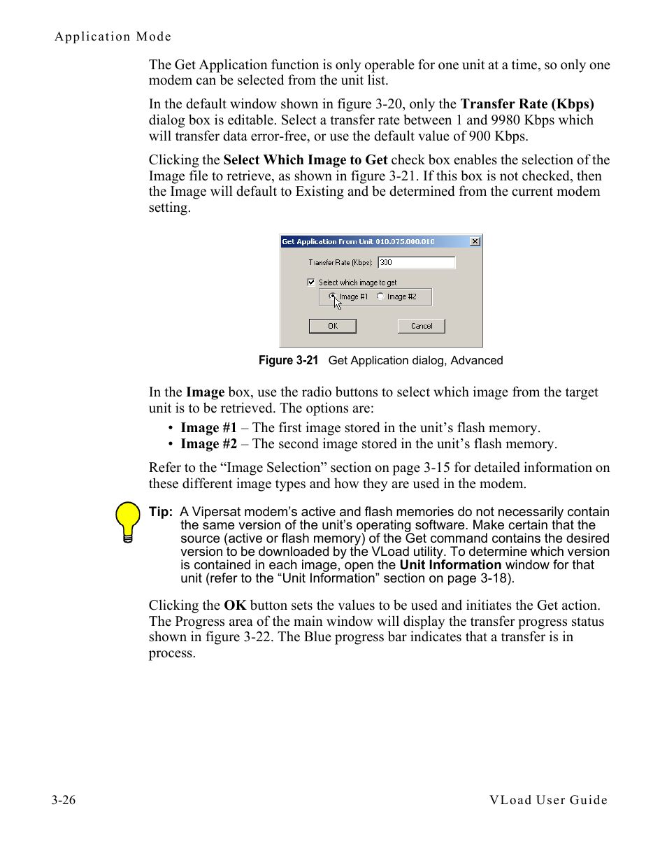 Figure 3-21 get application dialog, advanced 3-26 | Comtech EF Data Vipersat Load Utility v3.5.x User Manual | Page 50 / 106