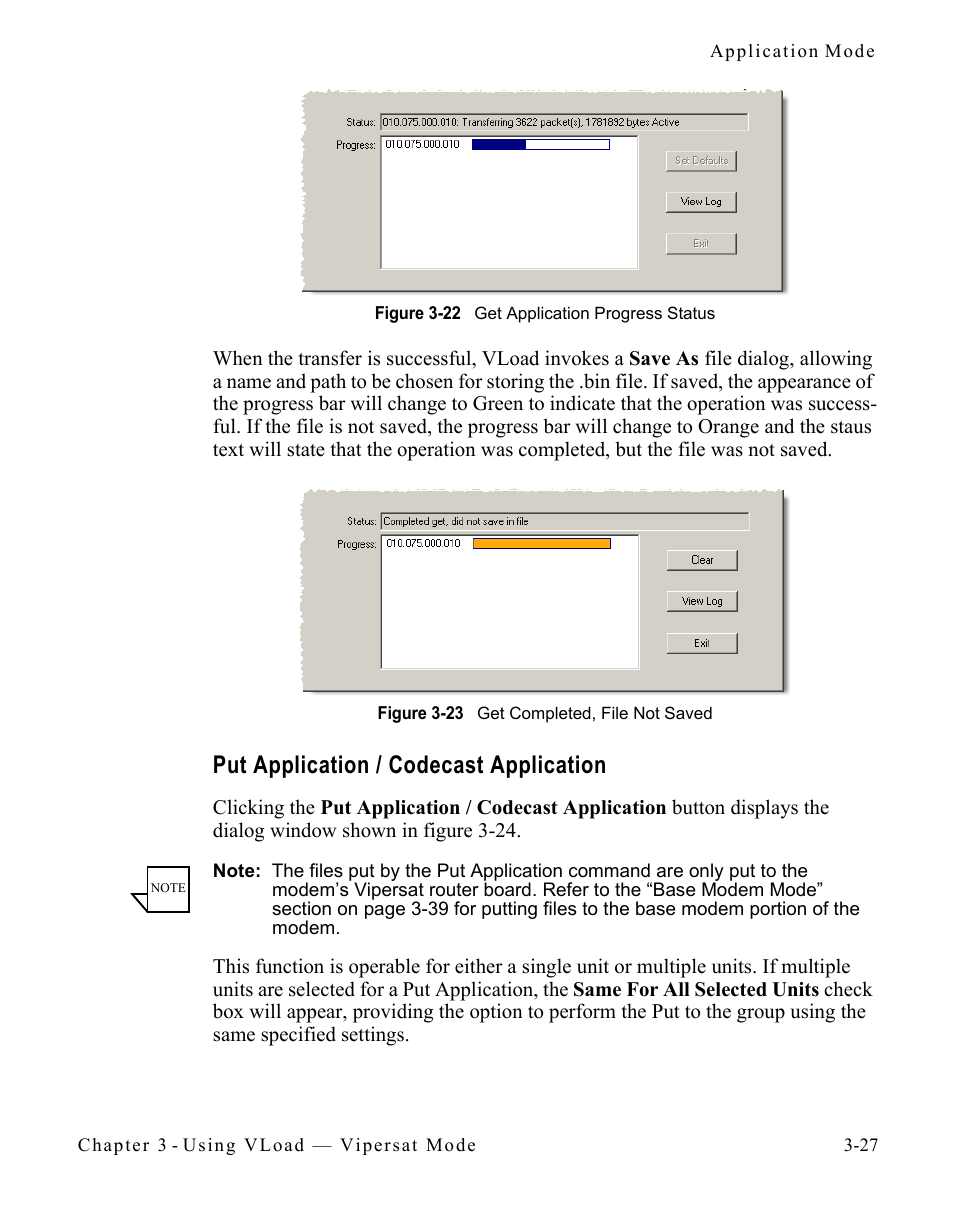 Put application / codecast application, Put application / codecast application 3-27, In figure 3-22. th | Comtech EF Data Vipersat Load Utility v3.5.x User Manual | Page 51 / 106