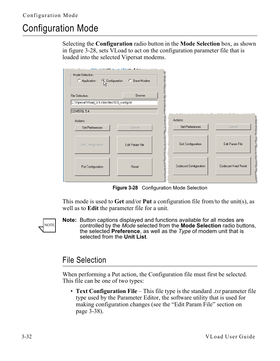 Configuration mode, File selection, Configuration mode -32 | File selection -32, Figure 3-28 configuration mode selection -32 | Comtech EF Data Vipersat Load Utility v3.5.x User Manual | Page 56 / 106