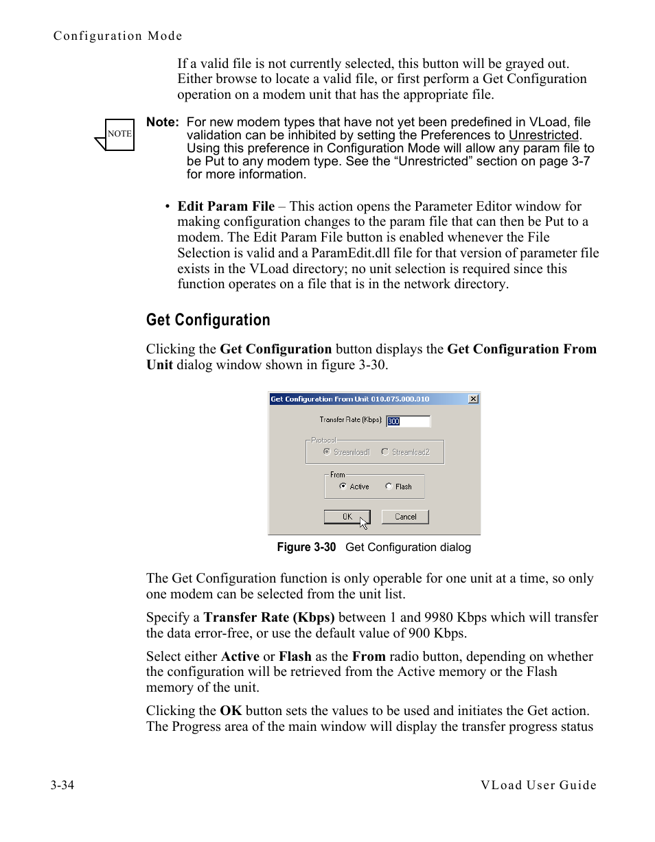 Get configuration, Get configuration -34, Figure 3-30 get configuration dialog -34 | Comtech EF Data Vipersat Load Utility v3.5.x User Manual | Page 58 / 106