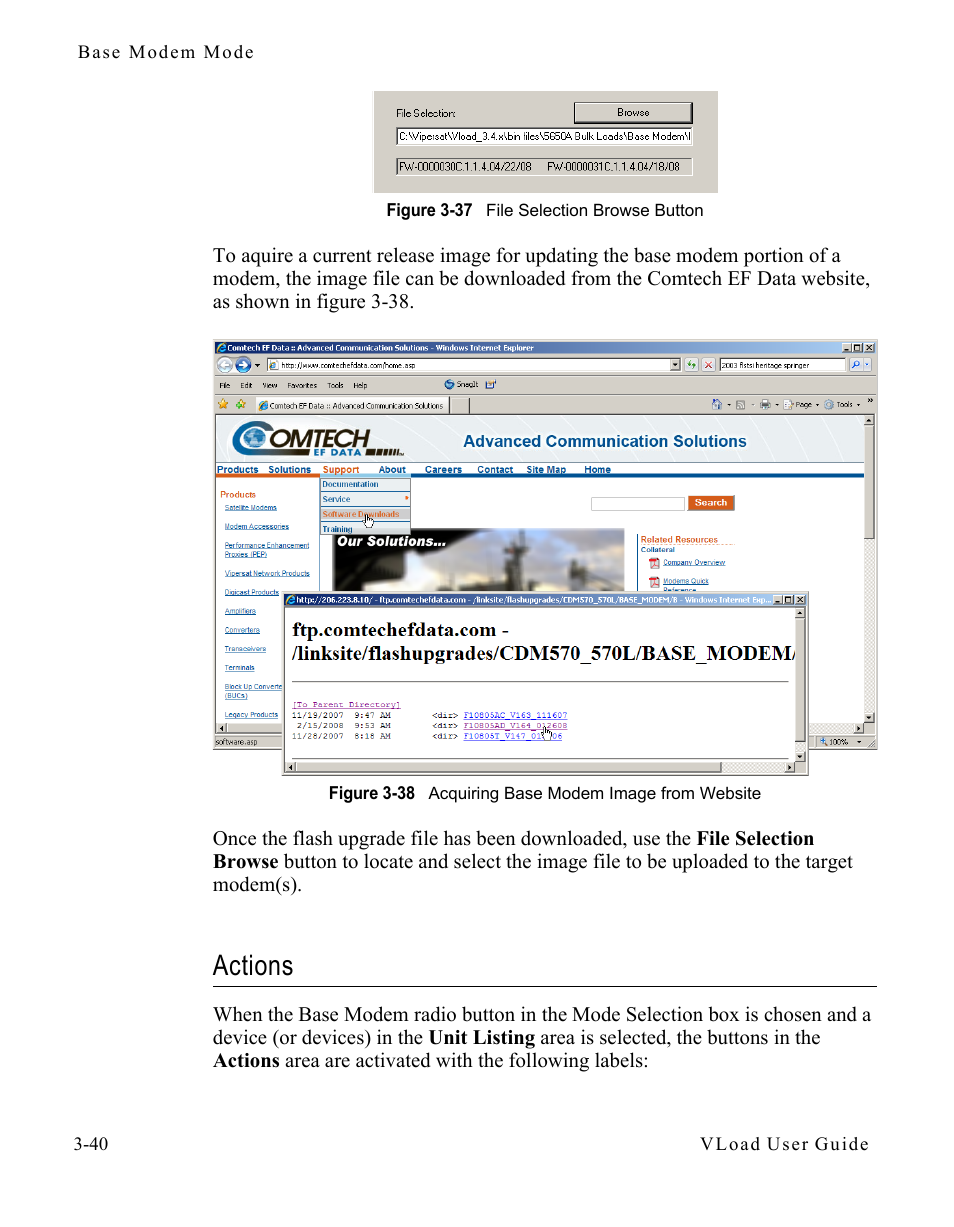 Actions, Actions -40, Website -40 | Comtech EF Data Vipersat Load Utility v3.5.x User Manual | Page 64 / 106