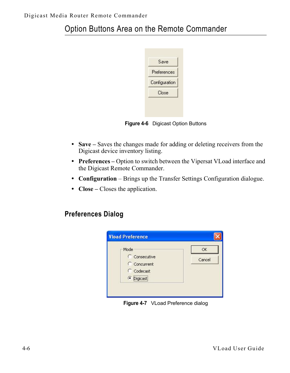 Option buttons area on the remote commander, Preferences dialog, Option buttons area on the remote | Commander -6, Preferences dialog -6 | Comtech EF Data Vipersat Load Utility v3.5.x User Manual | Page 76 / 106