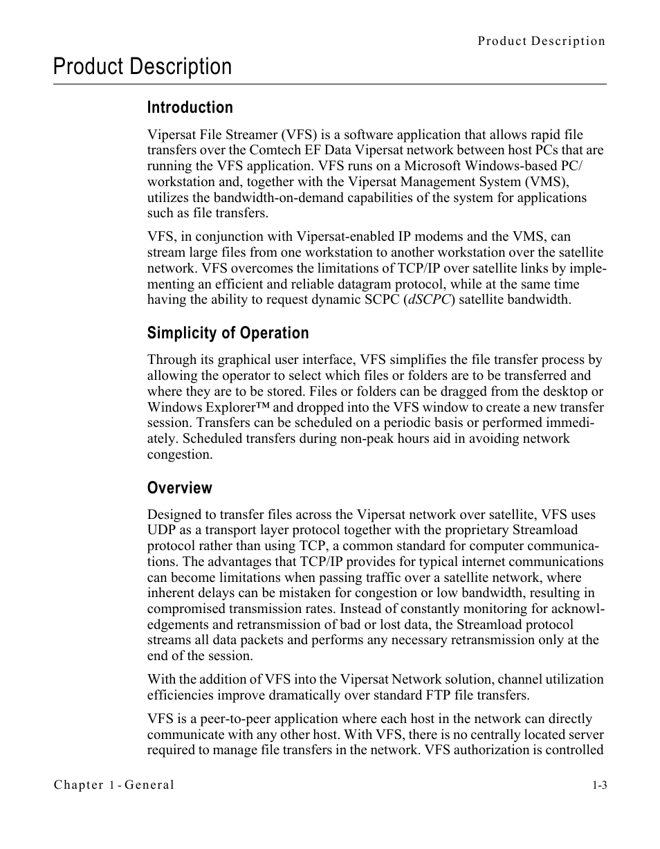 Product description, Introduction, Simplicity of operation | Overview, Product description -3 | Comtech EF Data VIPERSAT File Streamer v1.2.x User Manual | Page 13 / 56