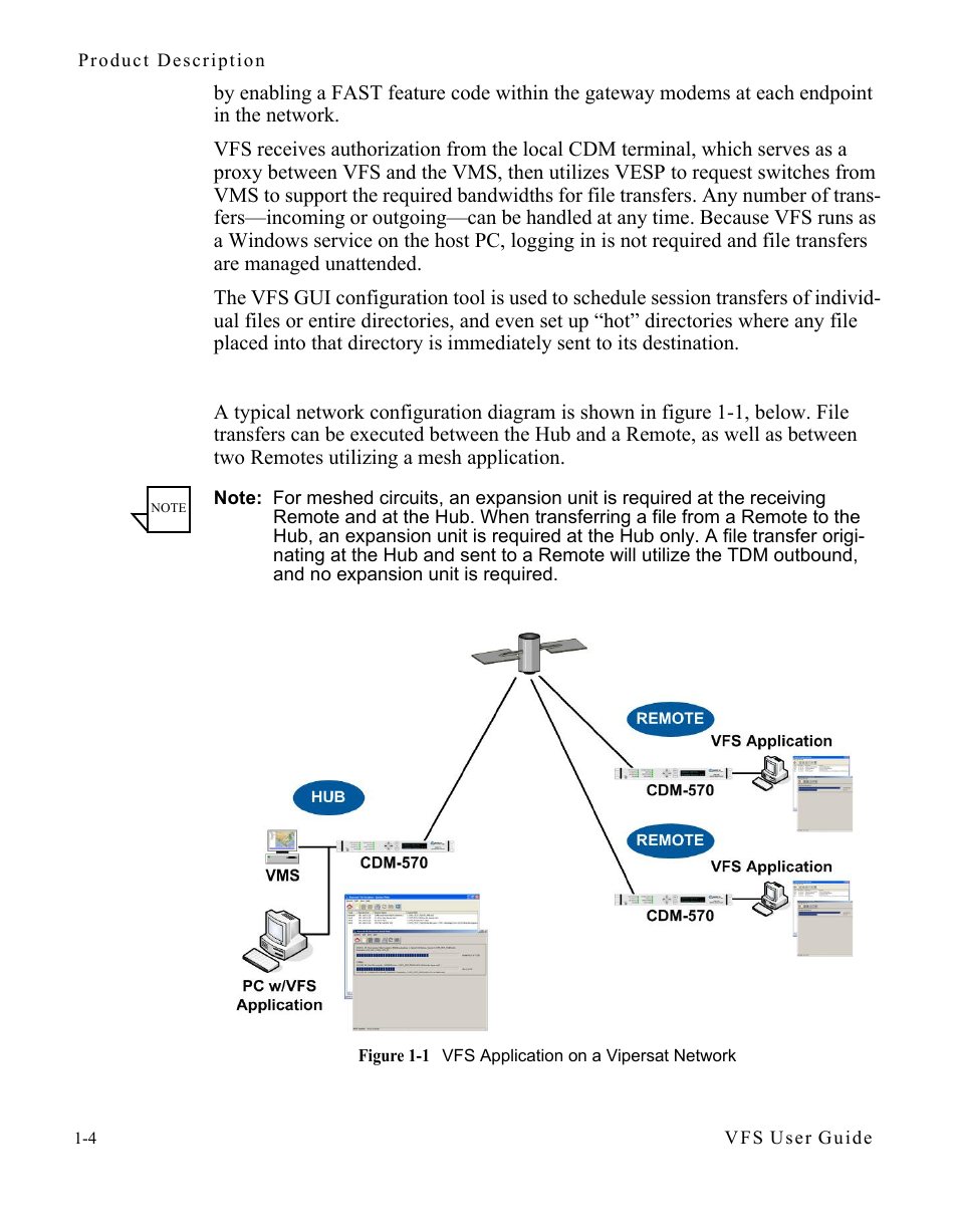 Figure 1-1 vfs application on a vipersat network | Comtech EF Data VIPERSAT File Streamer v1.2.x User Manual | Page 14 / 56