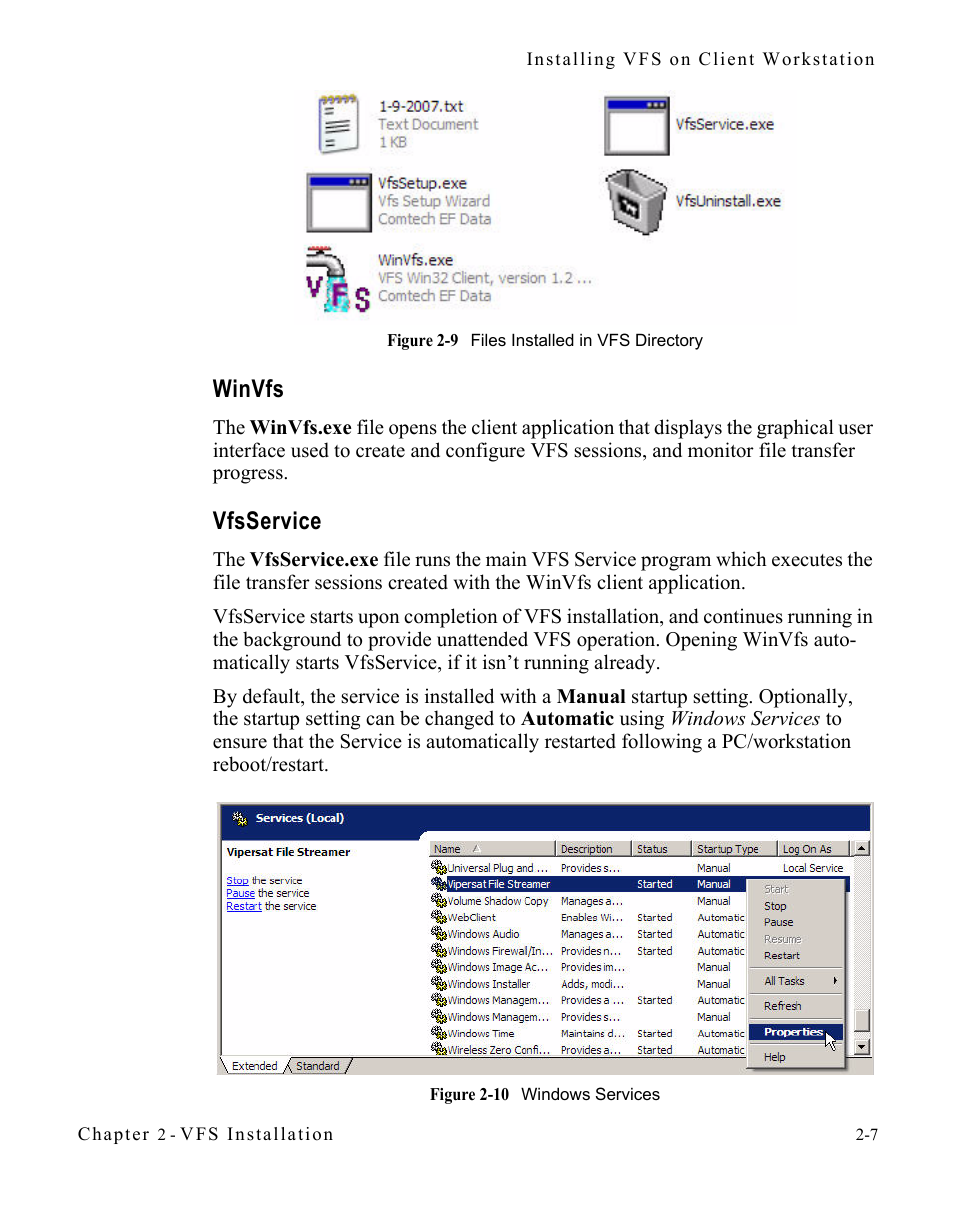 Winvfs, Vfsservice, Winvfs -7 vfsservice -7 | Comtech EF Data VIPERSAT File Streamer v1.2.x User Manual | Page 25 / 56