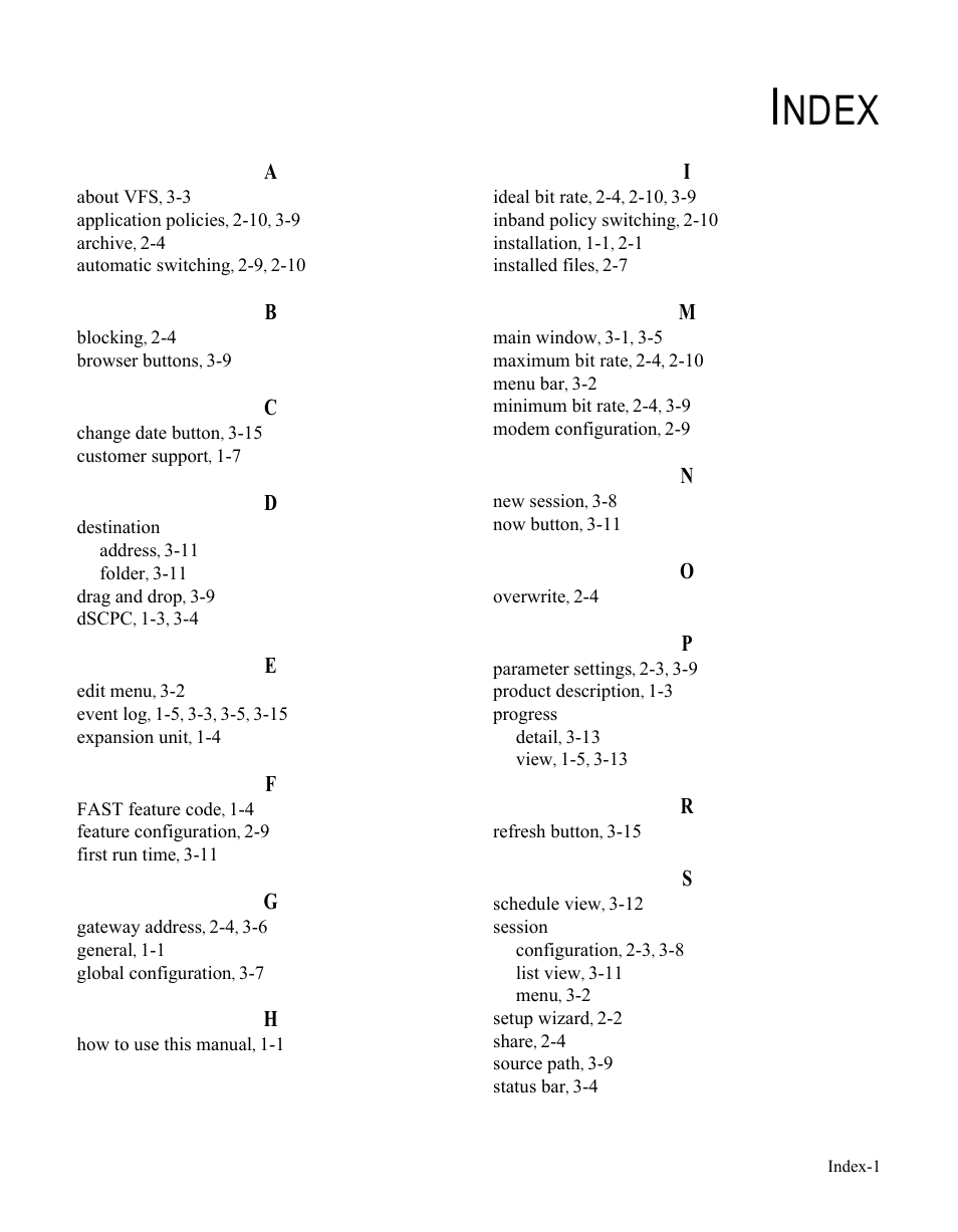 Index, Ndex | Comtech EF Data VIPERSAT File Streamer v1.2.x User Manual | Page 55 / 56