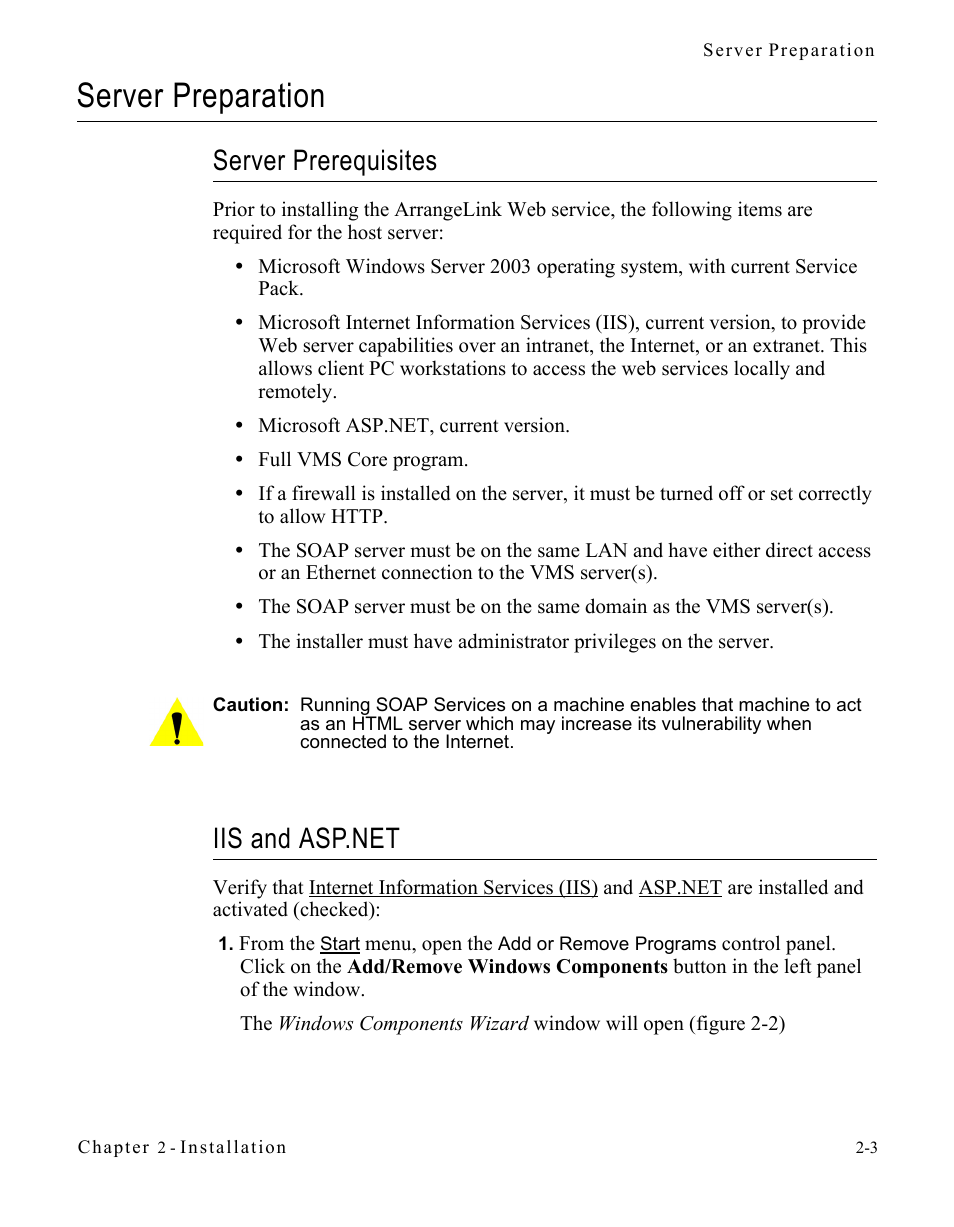 Server preparation, Server prerequisites, Iis and asp.net | Server preparation -3, Server prerequisites -3 iis and asp.net -3 | Comtech EF Data Vipersat Circuit Scheduler v3.7.x ArrangeLink User Manual | Page 21 / 88