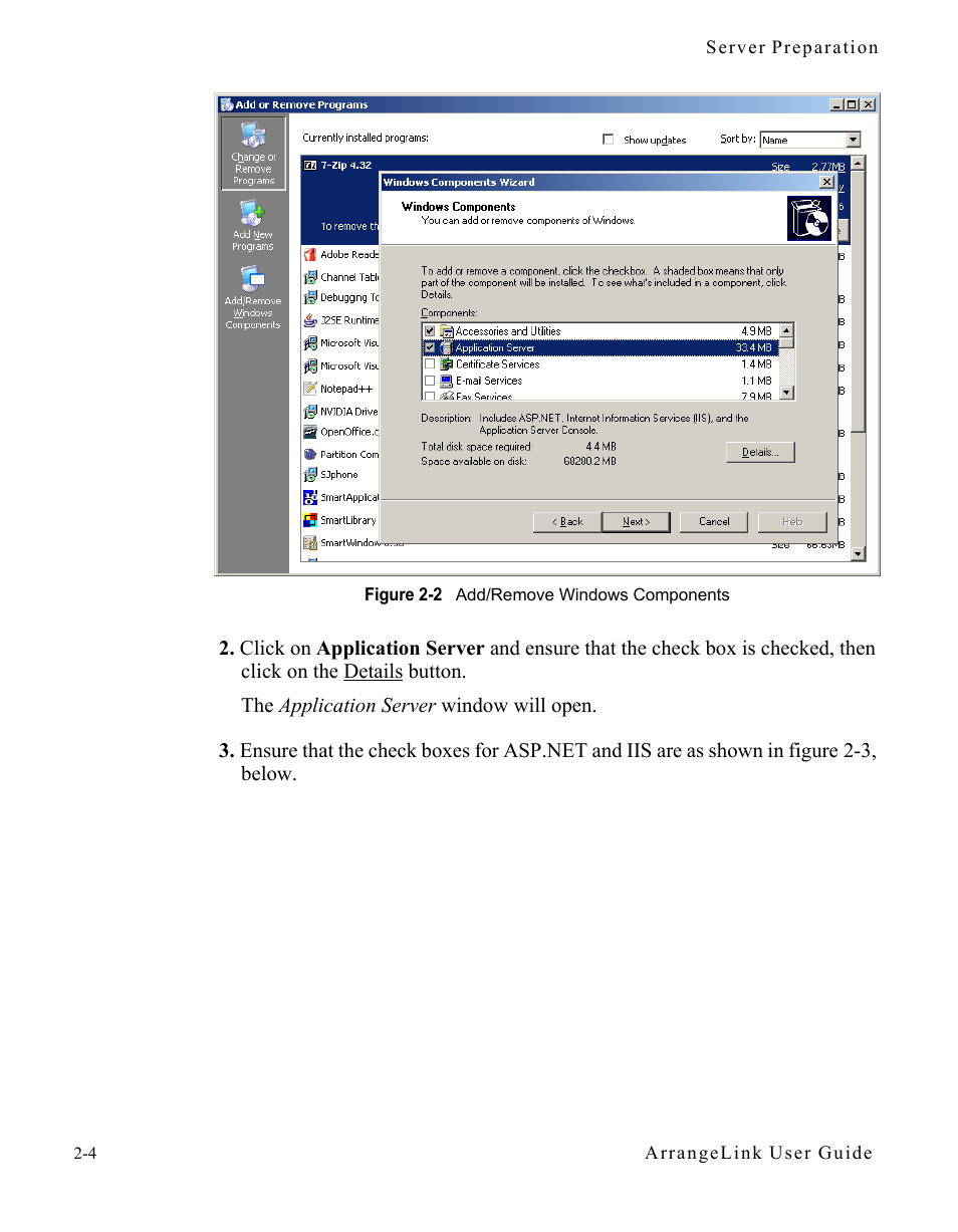 Figure 2-2 add/remove windows components2-4 | Comtech EF Data Vipersat Circuit Scheduler v3.7.x ArrangeLink User Manual | Page 22 / 88