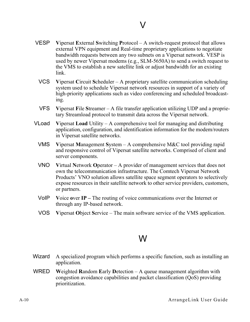 Vesp, Vload, Voip | Wizard, Wred | Comtech EF Data Vipersat Circuit Scheduler v3.7.x ArrangeLink User Manual | Page 86 / 88