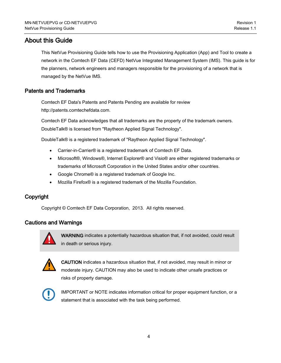 Preface, About this guide | Comtech EF Data NetVue Release 1.1 Provisioning Guide User Manual | Page 6 / 34