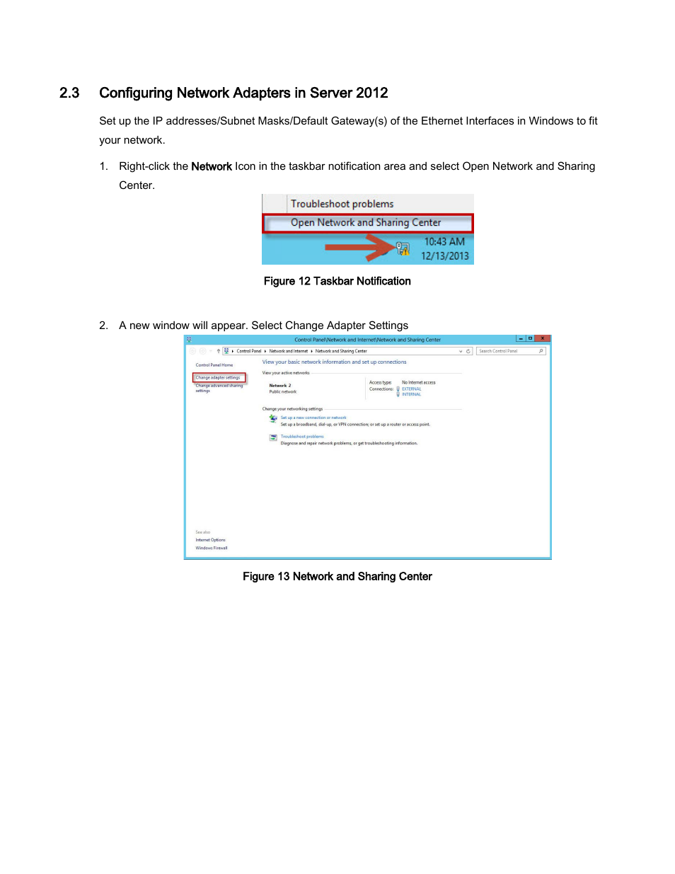 3 configuring network adapters in server 2012, Configuring network adapters in server 2012 | Comtech EF Data NetVue Release 1.1 Quick Start Guide User Manual | Page 17 / 20