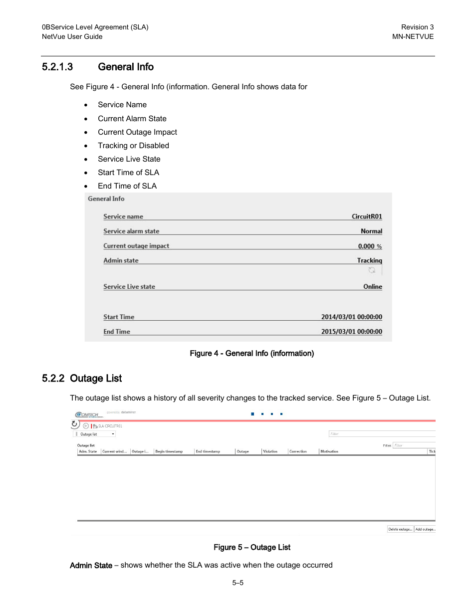 2 outage list, 3 general info | Comtech EF Data NetVue Release 1.1 User Guide User Manual | Page 100 / 265