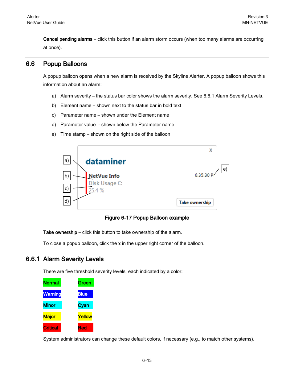 6 popup balloons, 1 alarm severity levels | Comtech EF Data NetVue Release 1.1 User Guide User Manual | Page 126 / 265