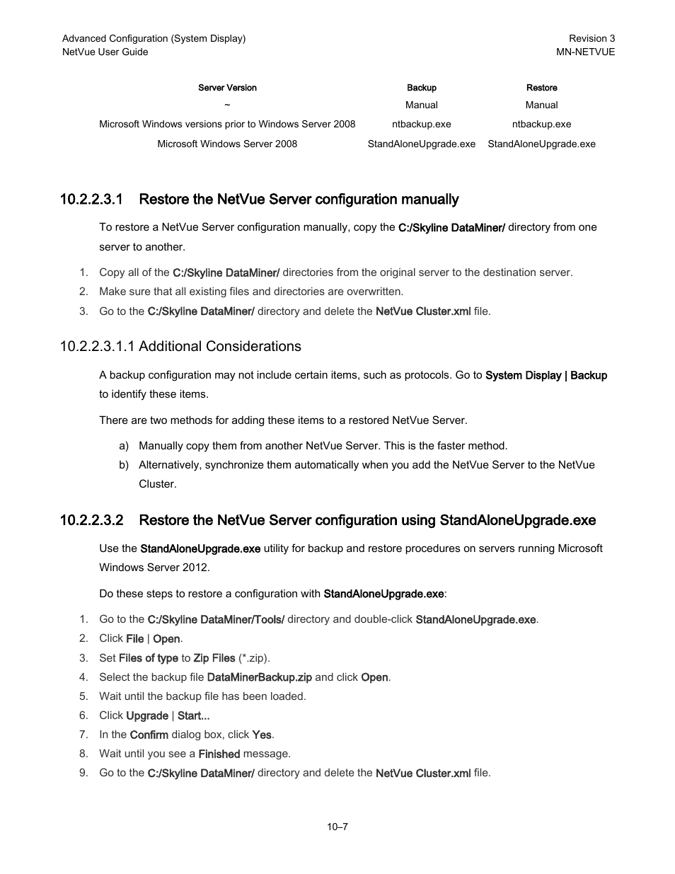 1 restore the netvue server configuration manually, 1 additional considerations | Comtech EF Data NetVue Release 1.1 User Guide User Manual | Page 144 / 265