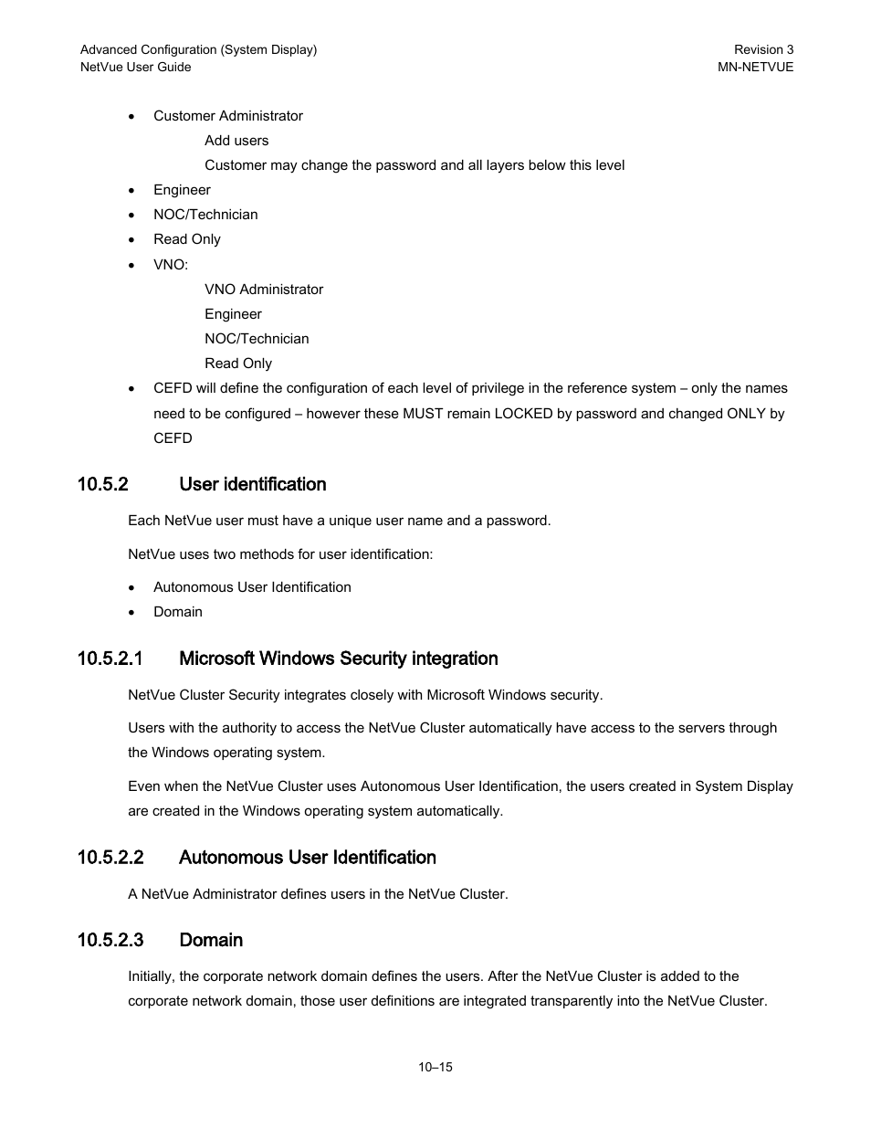 2 user identification, 1 microsoft windows security integration, 2 autonomous user identification | 3 domain | Comtech EF Data NetVue Release 1.1 User Guide User Manual | Page 152 / 265