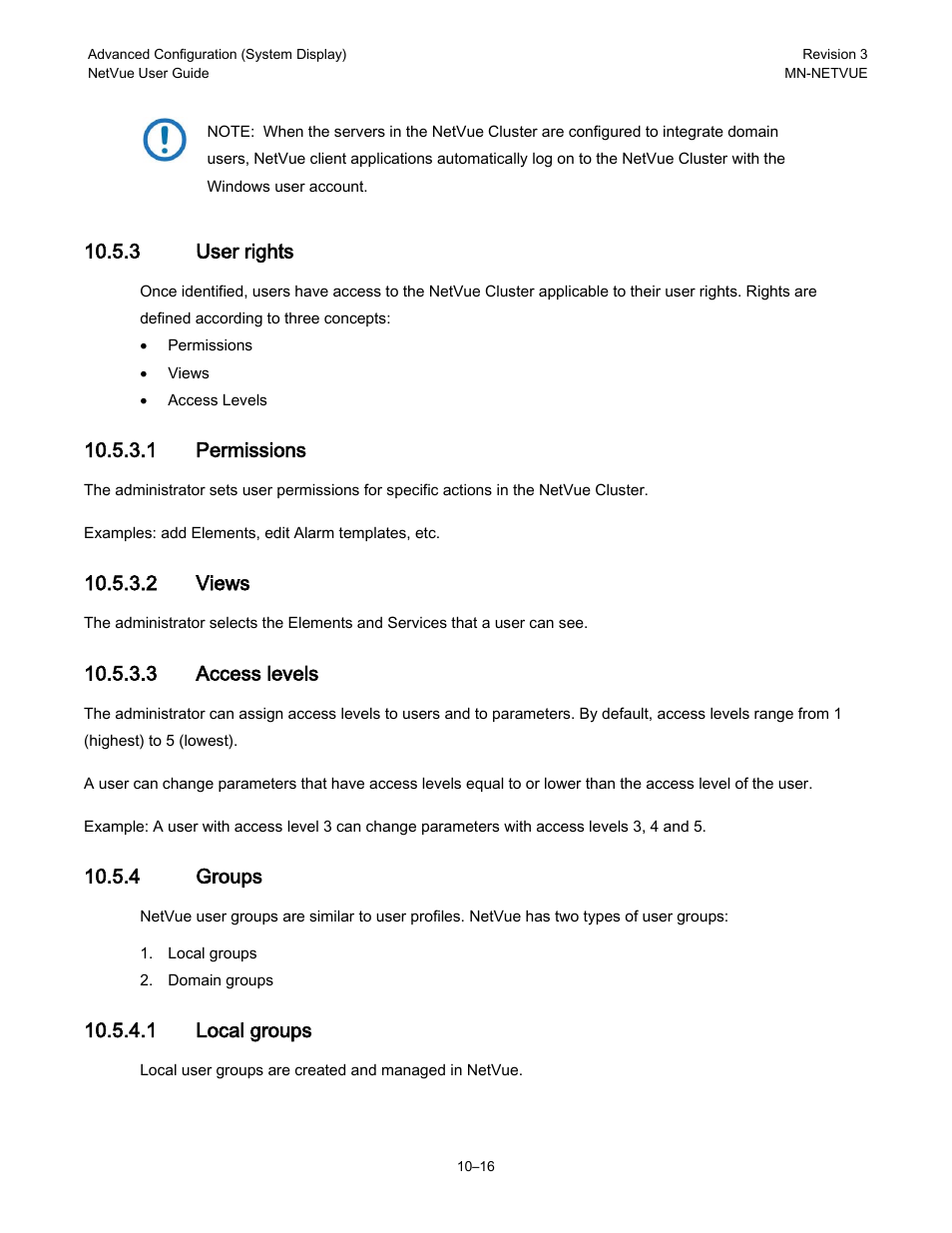 3 user rights, 4 groups, 1 permissions | 2 views, 3 access levels, 1 local groups | Comtech EF Data NetVue Release 1.1 User Guide User Manual | Page 153 / 265