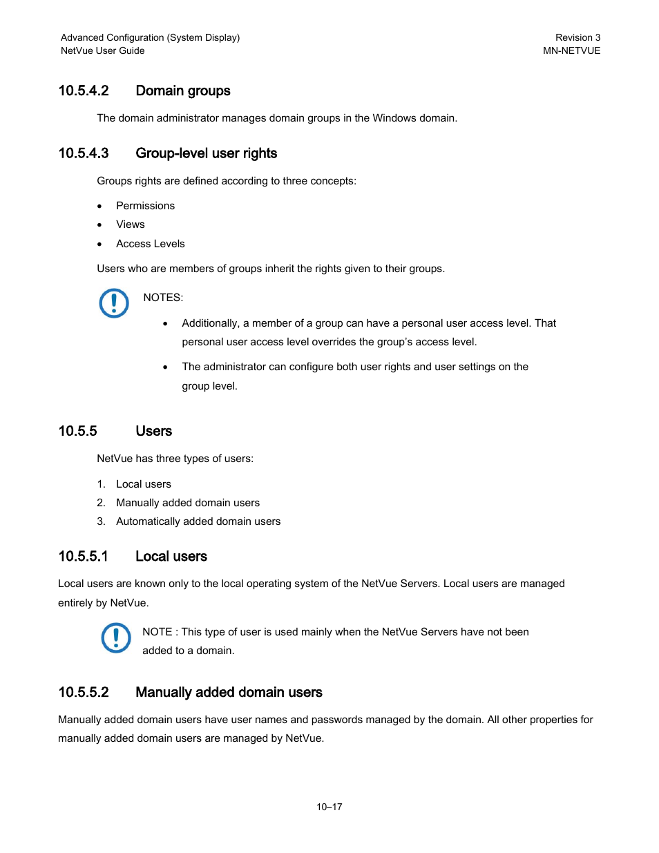 5 users, 2 domain groups, 3 group-level user rights | 1 local users, 2 manually added domain users | Comtech EF Data NetVue Release 1.1 User Guide User Manual | Page 154 / 265