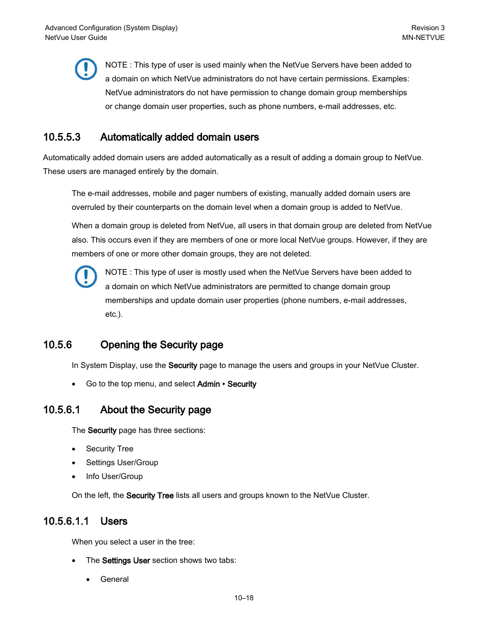 3 automatically added domain users, 6 opening the security page, 1 about the security page | 1 users | Comtech EF Data NetVue Release 1.1 User Guide User Manual | Page 155 / 265