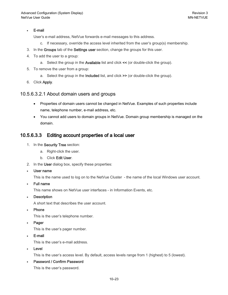 1 about domain users and groups, 3 editing account properties of a local user | Comtech EF Data NetVue Release 1.1 User Guide User Manual | Page 160 / 265