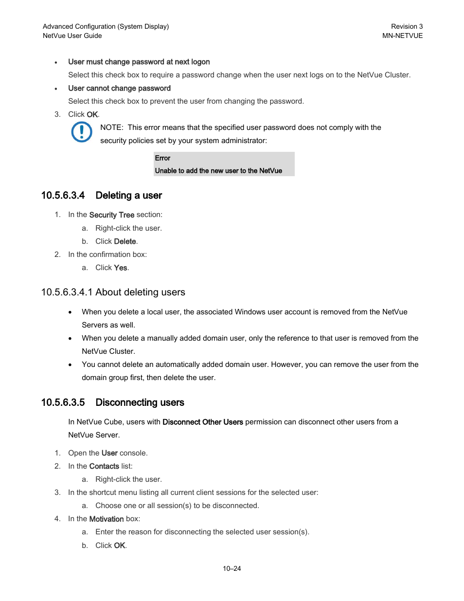 4 deleting a user, 1 about deleting users, 5 disconnecting users | Comtech EF Data NetVue Release 1.1 User Guide User Manual | Page 161 / 265