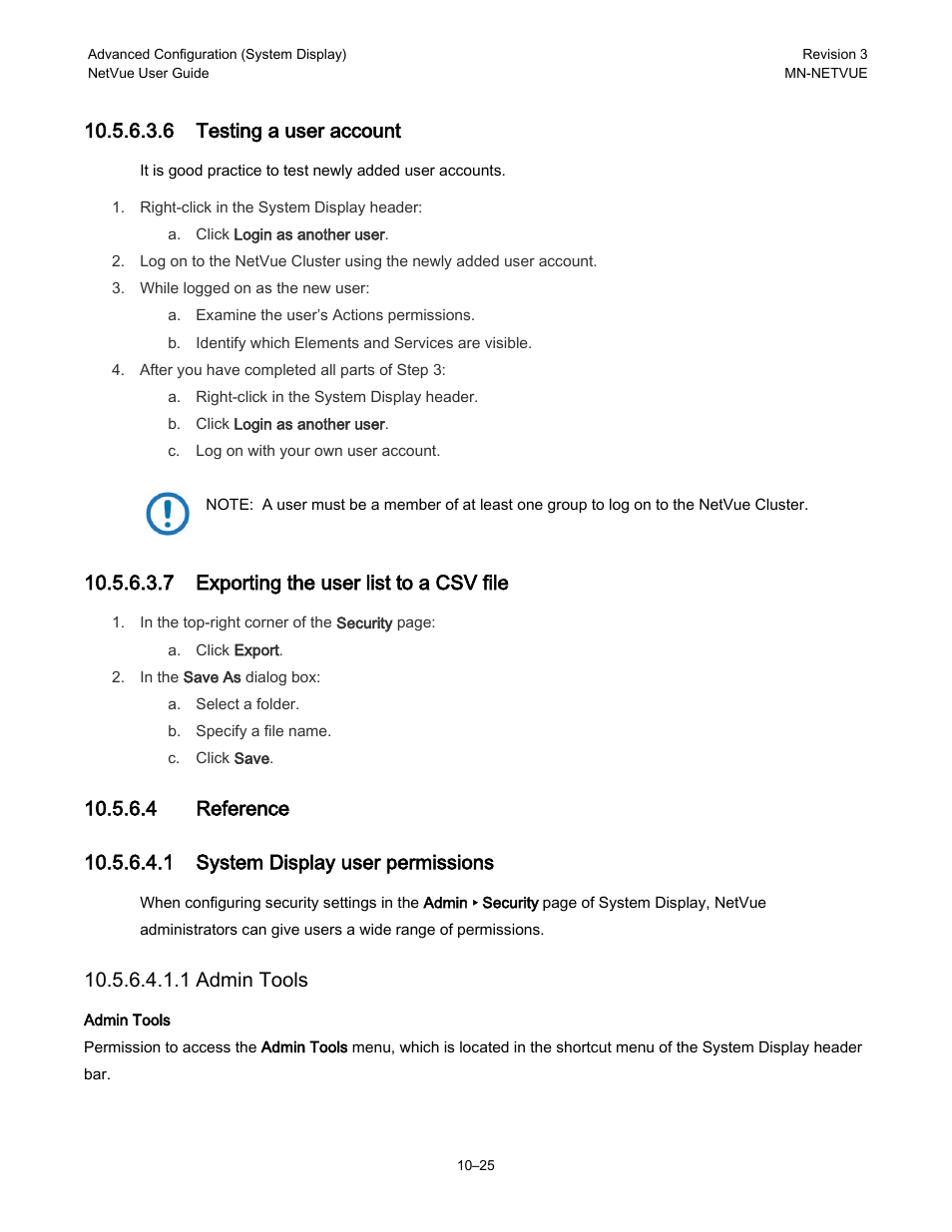 6 testing a user account, 7 exporting the user list to a csv file, 1 admin tools | Comtech EF Data NetVue Release 1.1 User Guide User Manual | Page 162 / 265