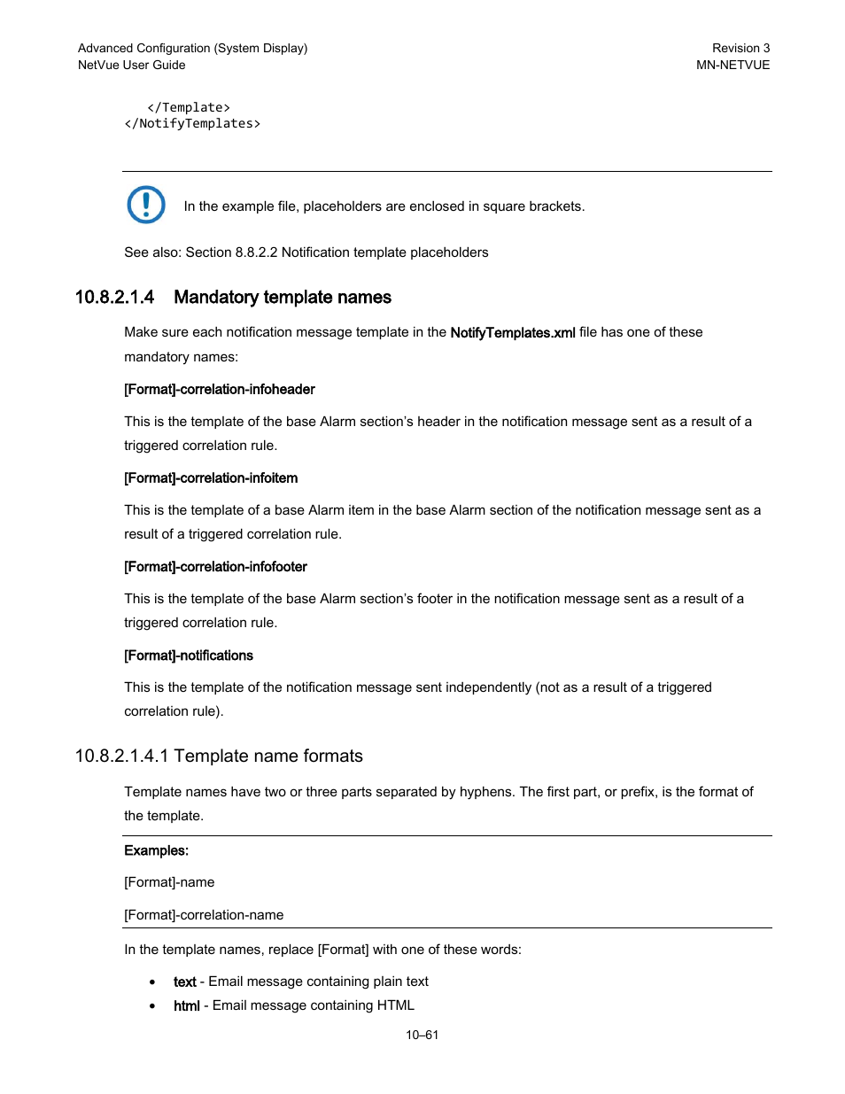 4 mandatory template names, 1 template name formats | Comtech EF Data NetVue Release 1.1 User Guide User Manual | Page 198 / 265