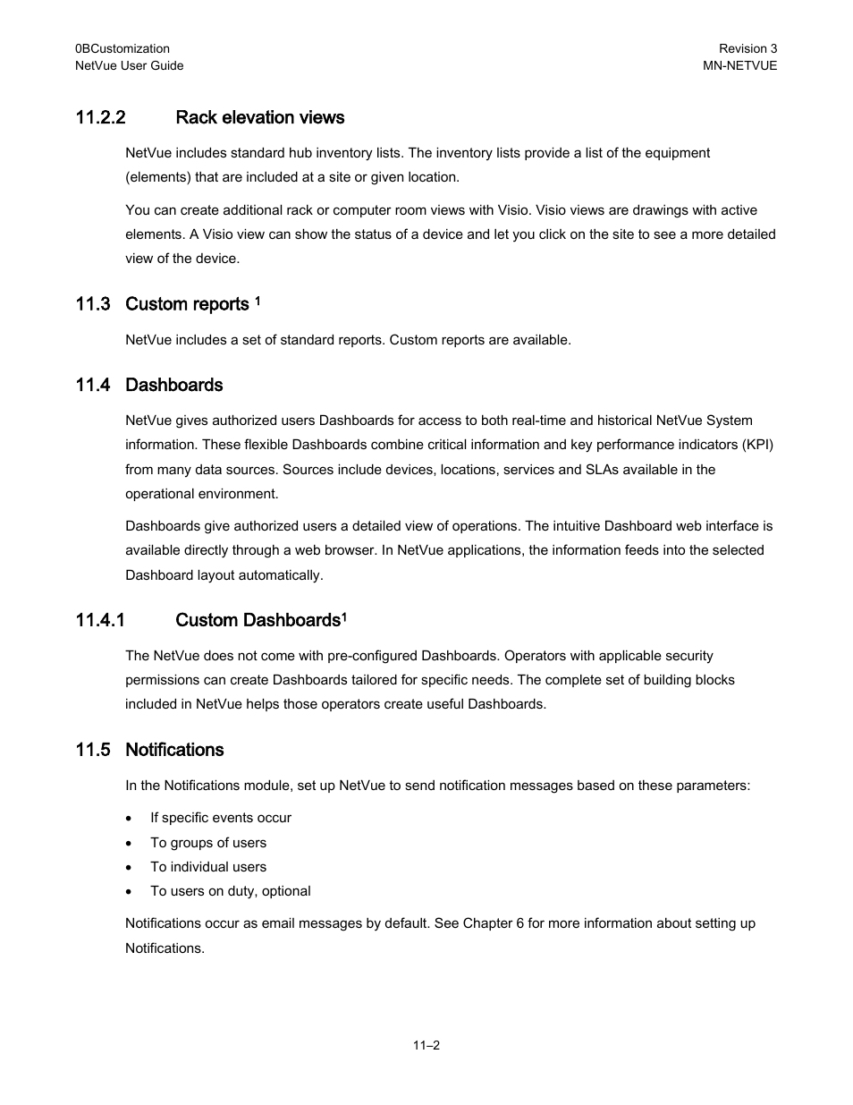2 rack elevation views, 3 custom reports 1, 4 dashboards | 1 custom dashboards1, 5 notifications, 3 custom report s, 1 custom dashboar ds | Comtech EF Data NetVue Release 1.1 User Guide User Manual | Page 226 / 265