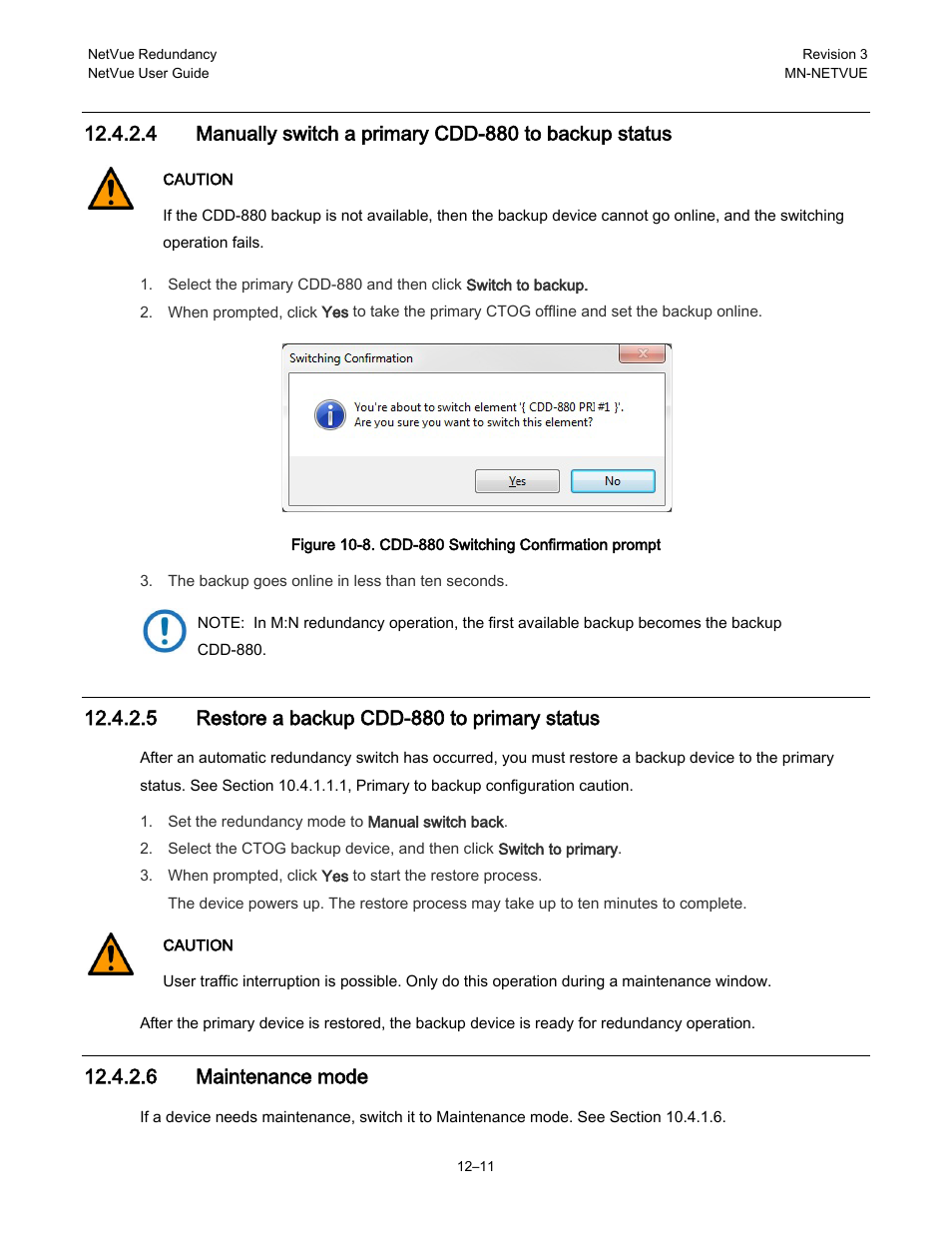 5 restore a backup cdd-880 to primary status, 6 maintenance mode | Comtech EF Data NetVue Release 1.1 User Guide User Manual | Page 237 / 265