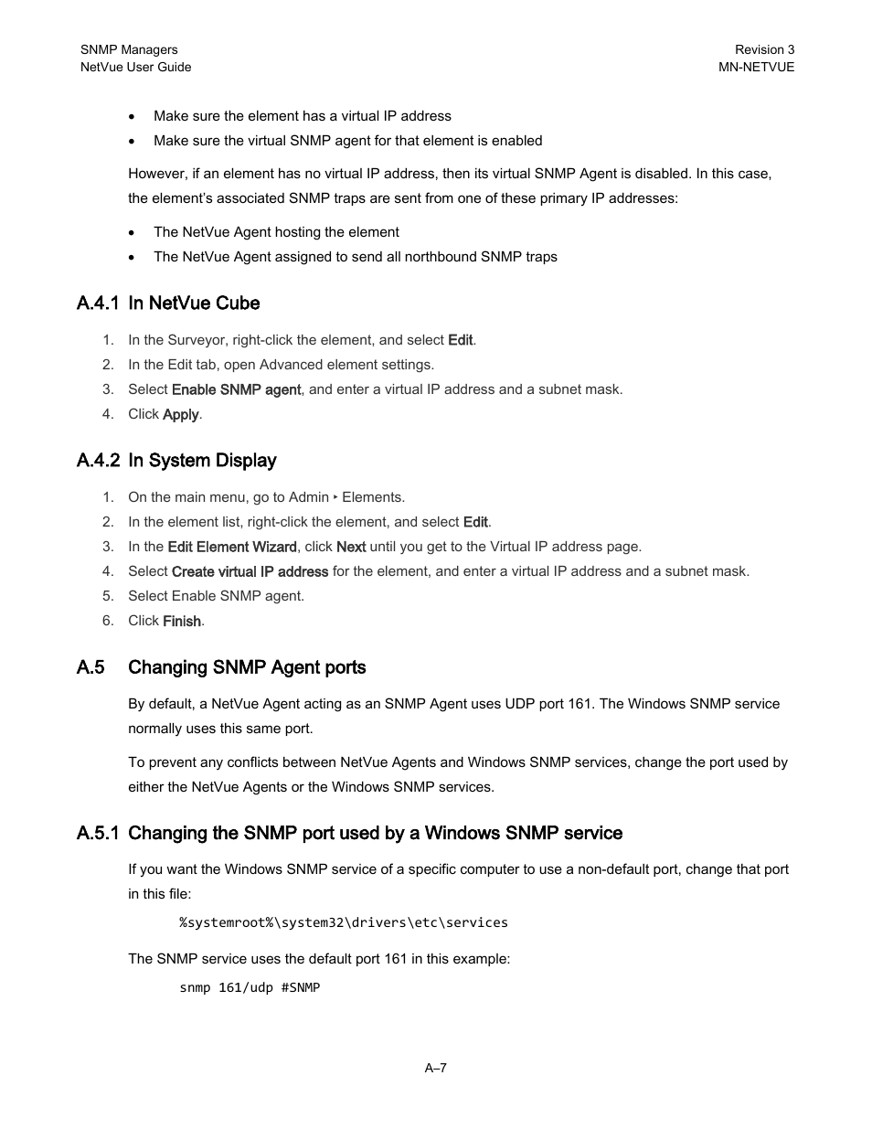 A.4.1 in netvue cube, A.4.2 in system display, A.5 changing snmp agent ports | Comtech EF Data NetVue Release 1.1 User Guide User Manual | Page 244 / 265