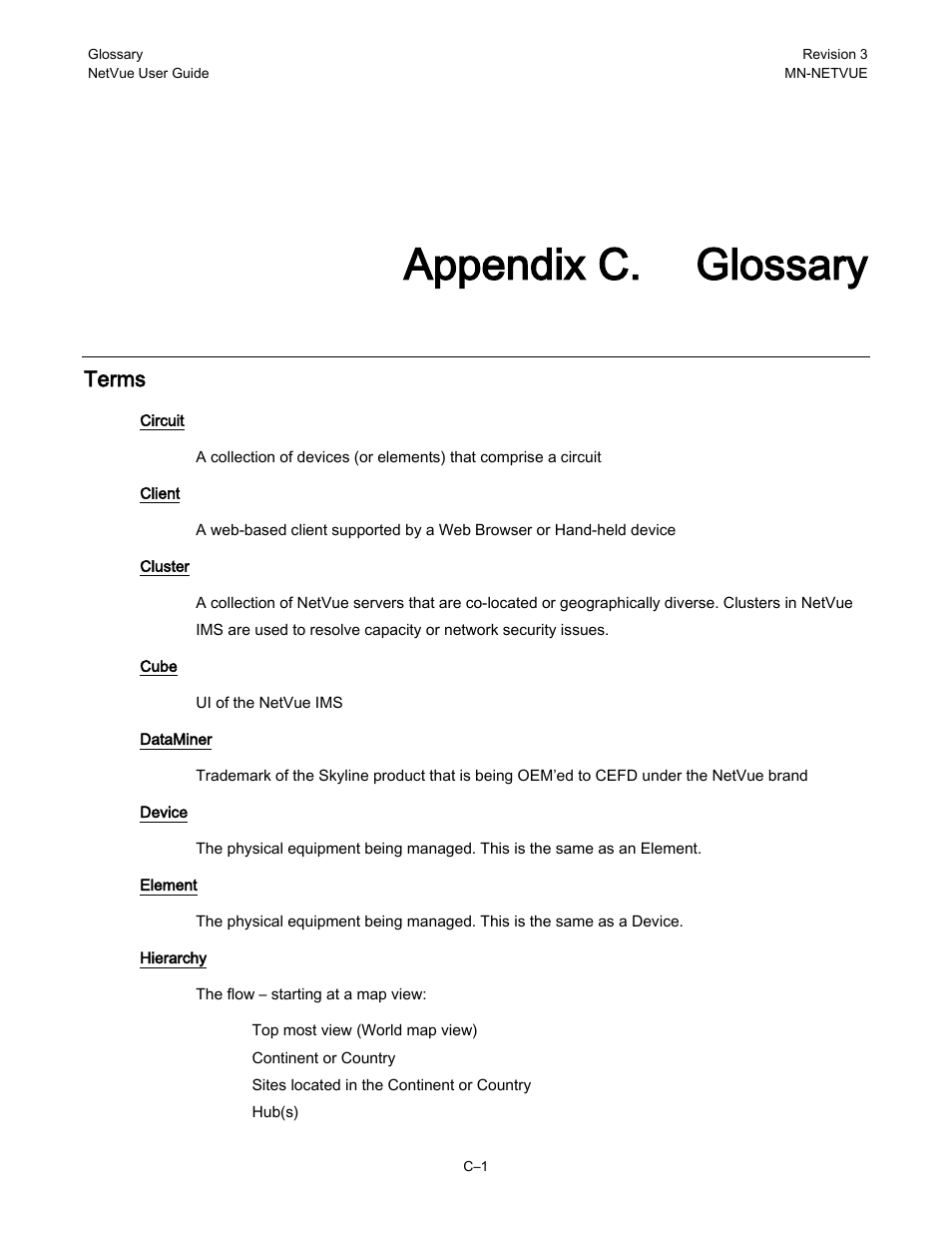Appendix c. glossary, Terms | Comtech EF Data NetVue Release 1.1 User Guide User Manual | Page 259 / 265
